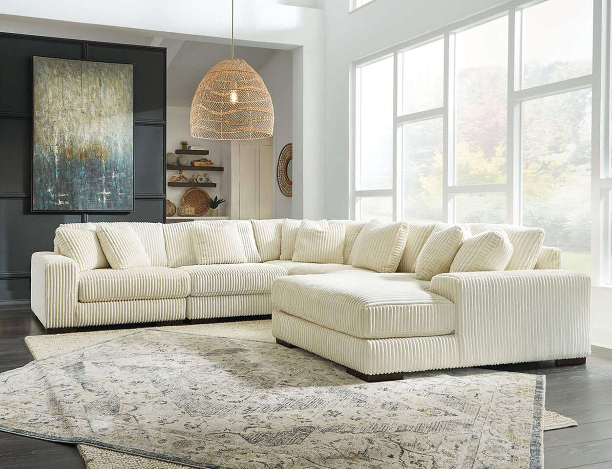 Lindyn 5 Piece Sectional Sofa with Chaise- Living Room Furniture - Action Home Furniture