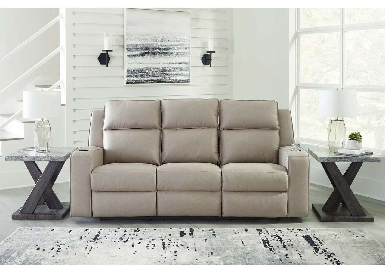 Lavenhorne Faux Leather Reclining Sofa w/ Dropdown Table - Living Room Furniture - Action Home Furniture