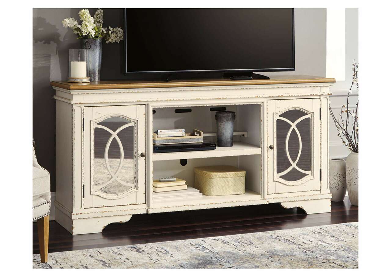 Realyn White XL TV Stand (Fireplace optional) - Bedroom Furniture - Living Room Furniture - Action Home Furniture