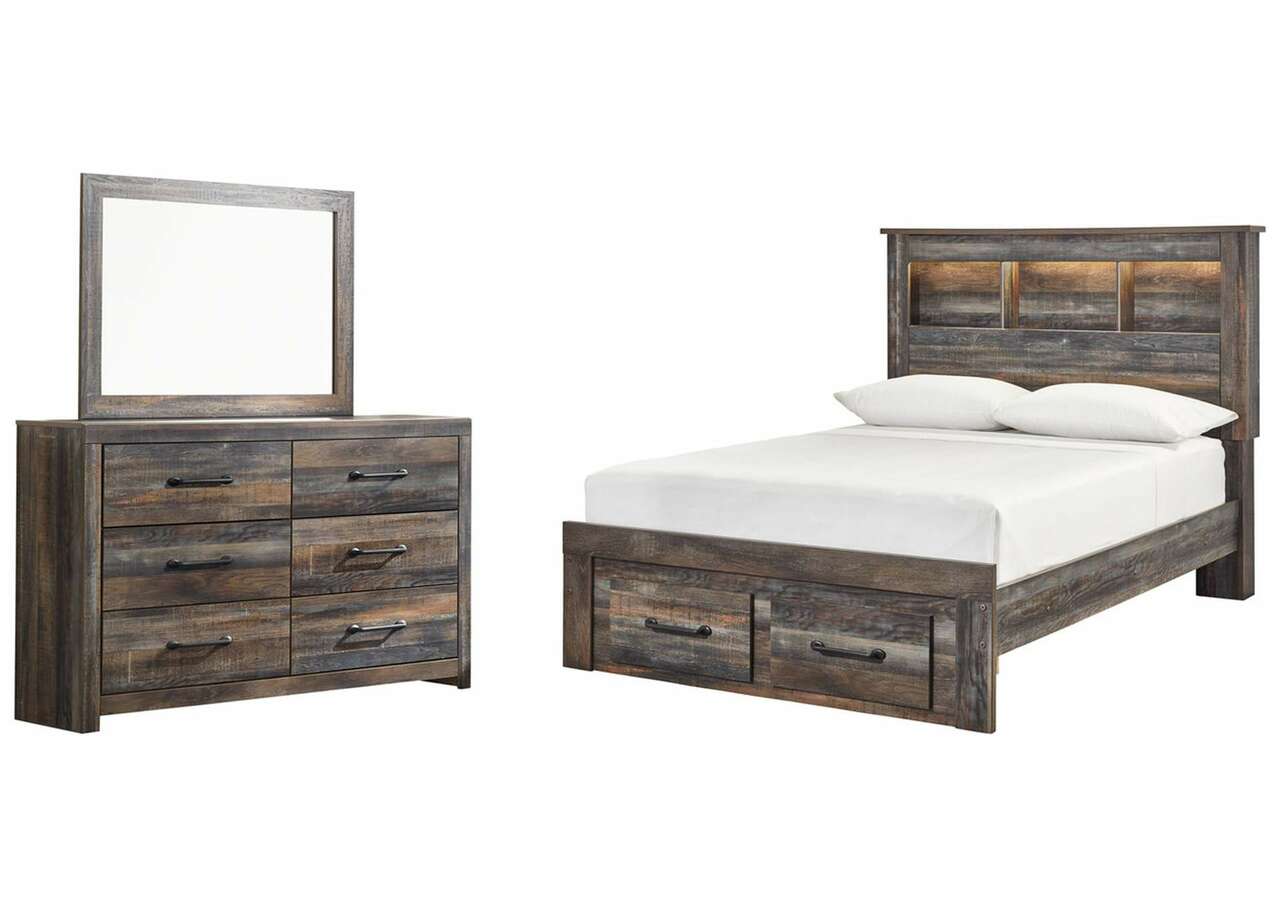 Drystan Full Bookcase Bed w/ 2 Storage Footboard and Dresser/Mirror - Bedroom Furniture - Action Home Furniture