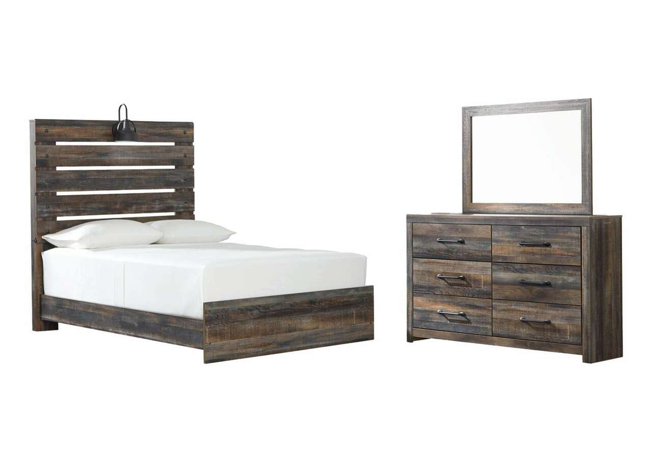 Drystan Full Panel Bed with Dresser/Mirror - Bedroom Furniture - Action Home Furniture