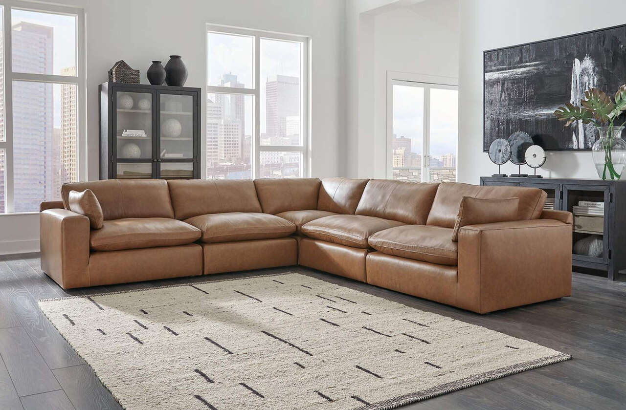 Emilia 5pc Leather Sectional Sofa - Living Room Furniture - Action Home Furniture