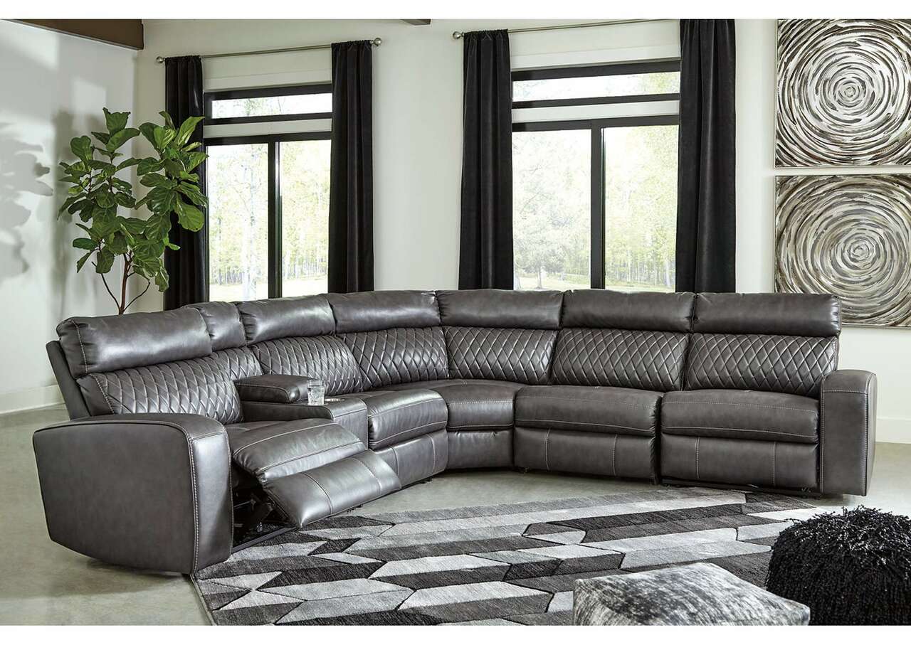 Samperstone 6pc. Leather Power Reclining Sectional - Living Room Furniture - Action Home Furniture