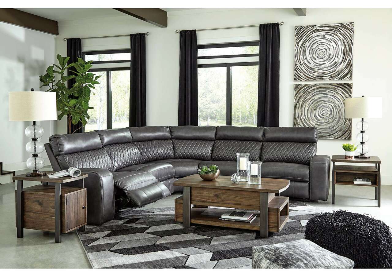 Samperstone 5pc. Leather Power Reclining Sectional - Living Room Furniture - Action Home Furniture