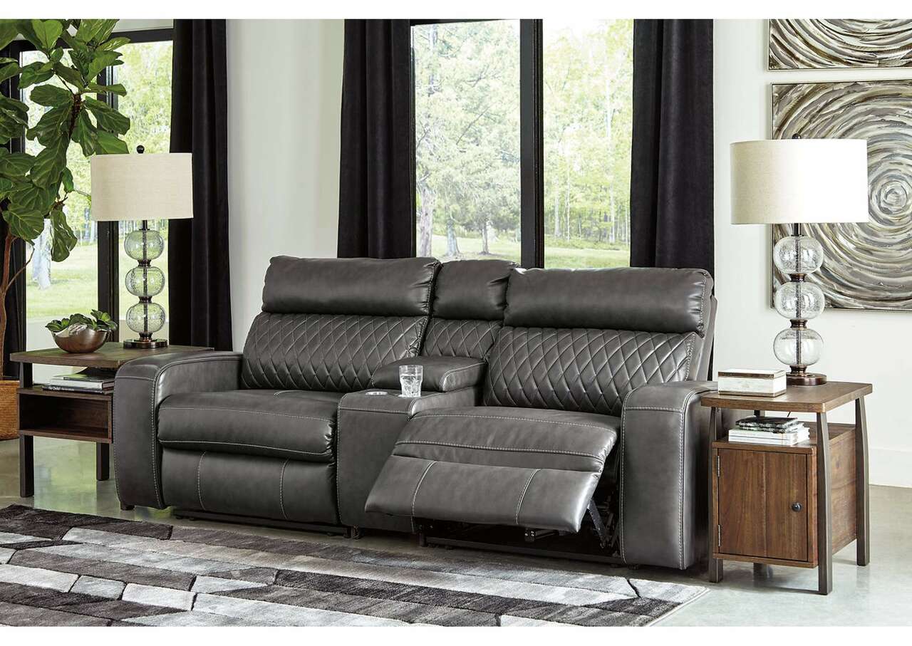 Samperstone 3pc Leather Power Reclining Sectional Sofa- Living Room Furniture - Action Home Furniture