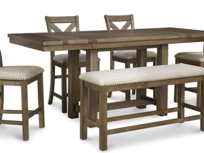 Moriville Counter Height Dining Set w/ 4 Barstools and Bench - Kitchen Table & Barstools - Action Home Furniture