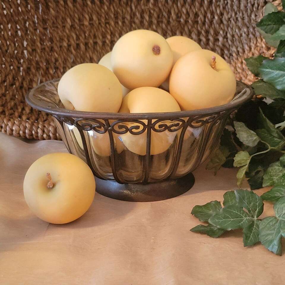 CAGED, WROUGHT IRON, GLASS BOWL