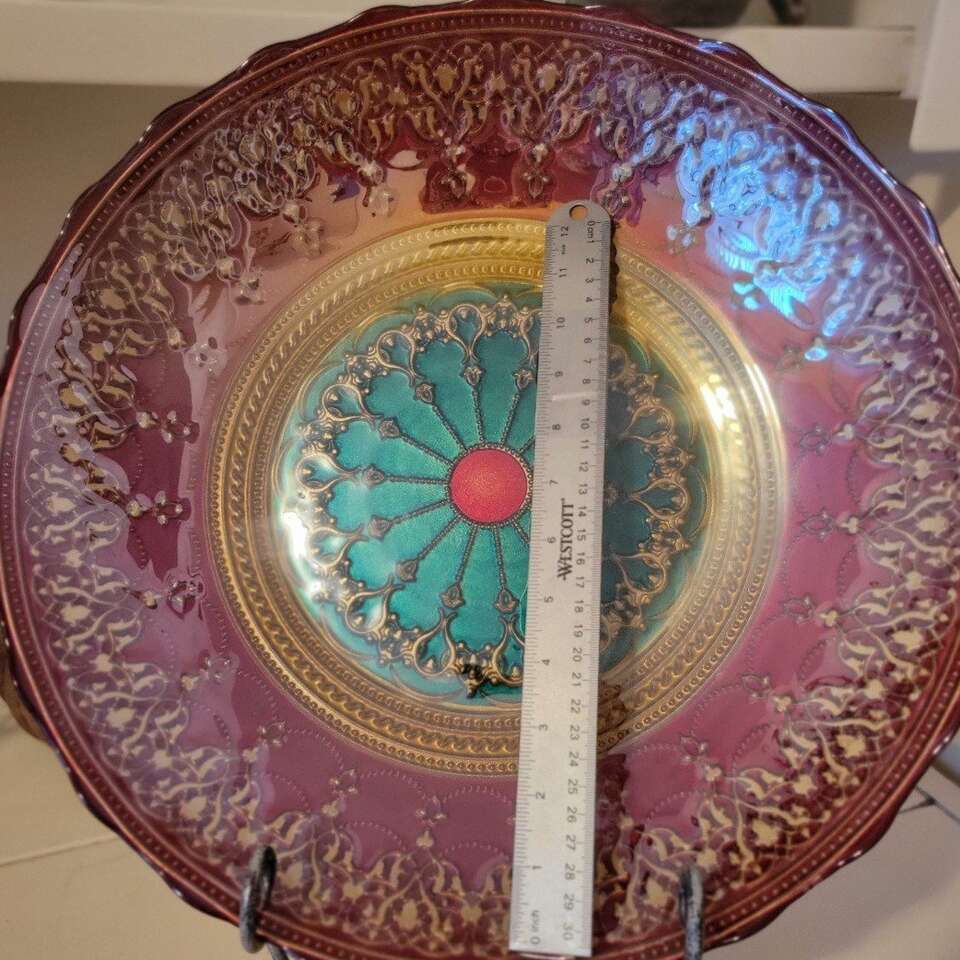 TURKISH ART GLASS REVERSE HAND-PAINTED CENTERPIECE