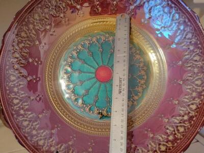 TURKISH ART GLASS REVERSE HAND-PAINTED CENTERPIECE