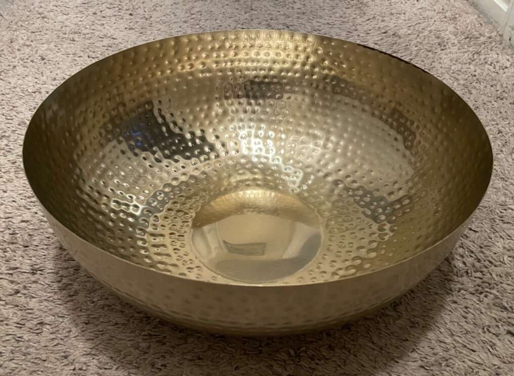 14in Round Gold Colored Hammered Metal Bowl