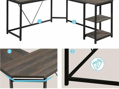 MINT L-Shaped Corner Desk w Shelves! Walnut Brown