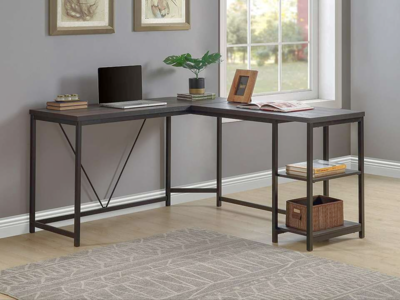 MINT L-Shaped Corner Desk w Shelves! Walnut Brown