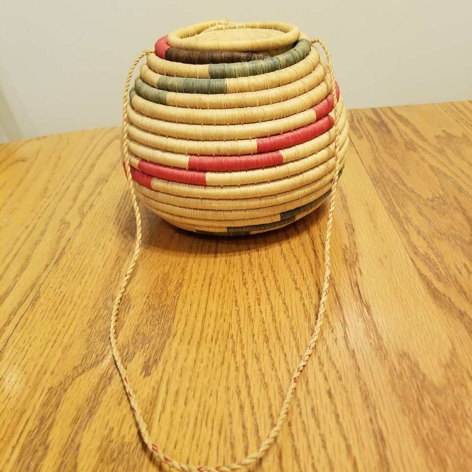 African Coiled Colorful Basket with lid