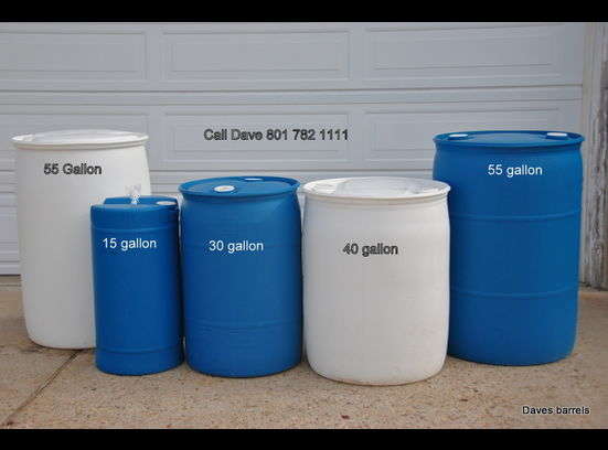 55 gallon water storage barrels, drums plastic containers food grade emergency preparedness rain collection, gardening