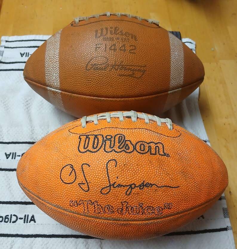 Footballs, vintage OJ Simpson and Paul Hornung