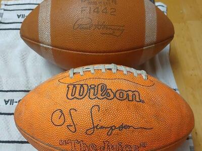 Footballs, vintage OJ Simpson and Paul Hornung