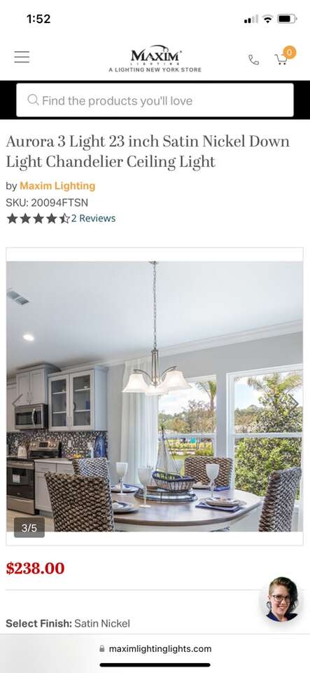 Aurora 3 Light 23” Satin Nickel Chandelier