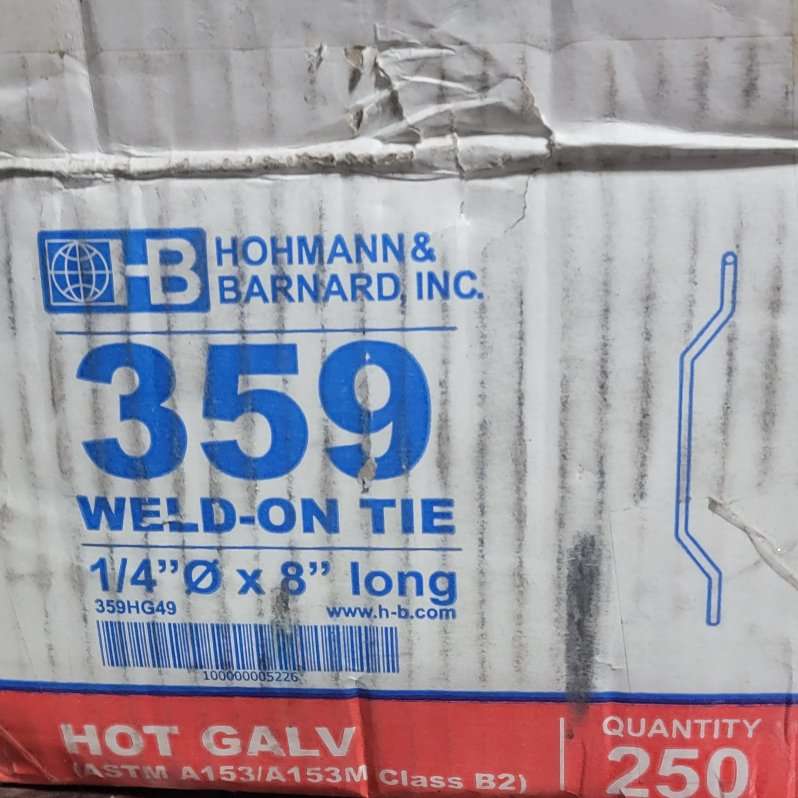 HB 359 Weld-on Ties 1/4" diameter x 8" 250ct