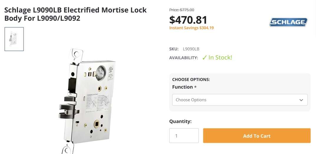 Schlage L9090LB Electrified Mortise Lock Body