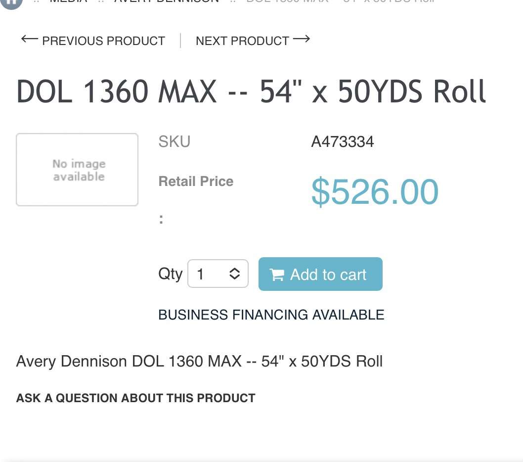 Avery Dennison Dol 1360 Max 54 x 50