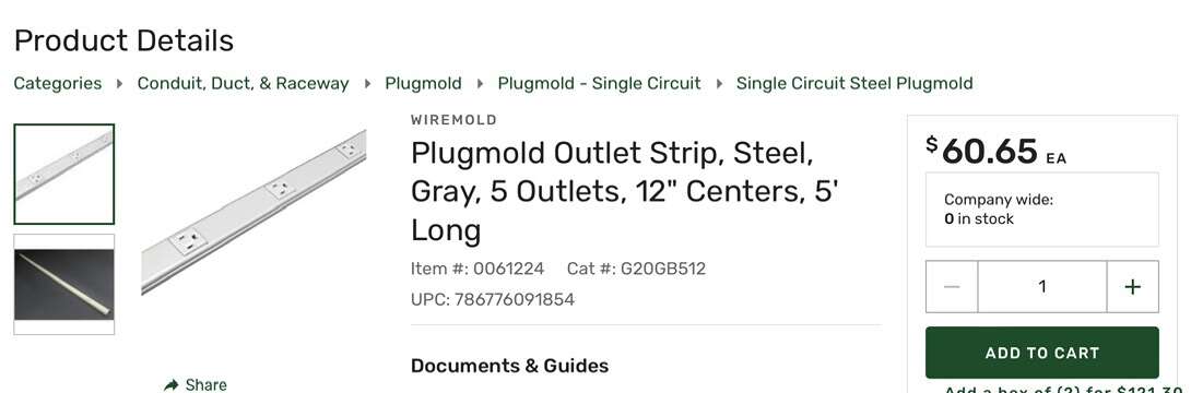 Wiremold Plugmold 5-ft Outlet Strip – White 