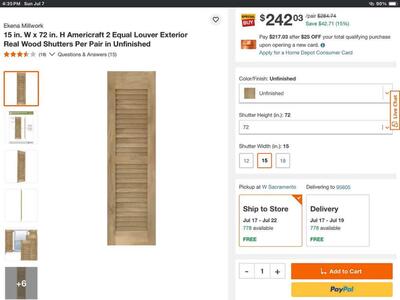 Americraft Mango Wood Louvers Shutters 15 X 72