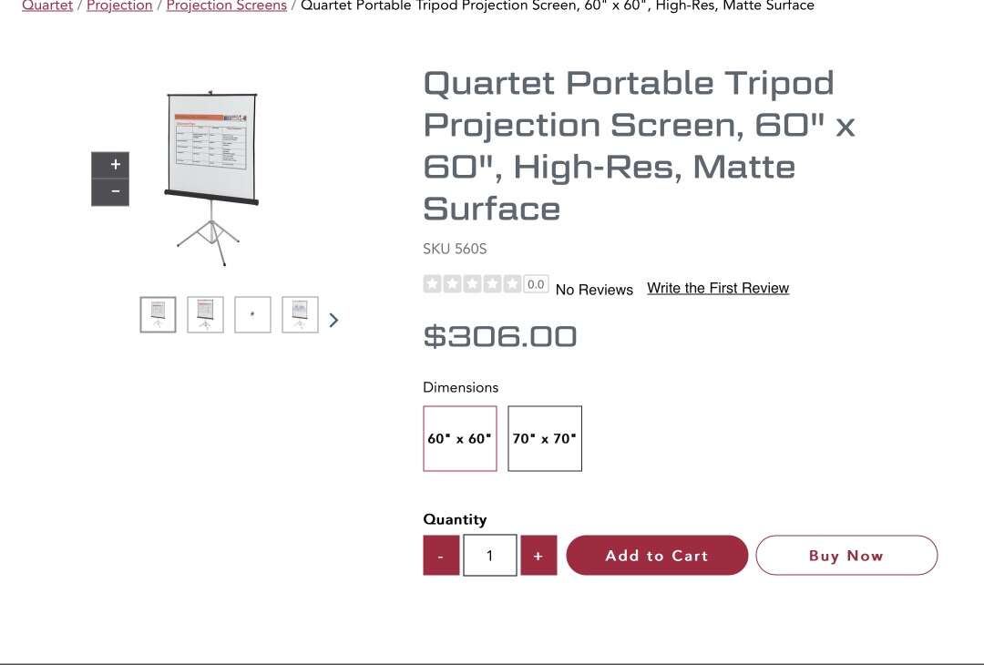 Quartet Portable Tripod Projection Screen, White