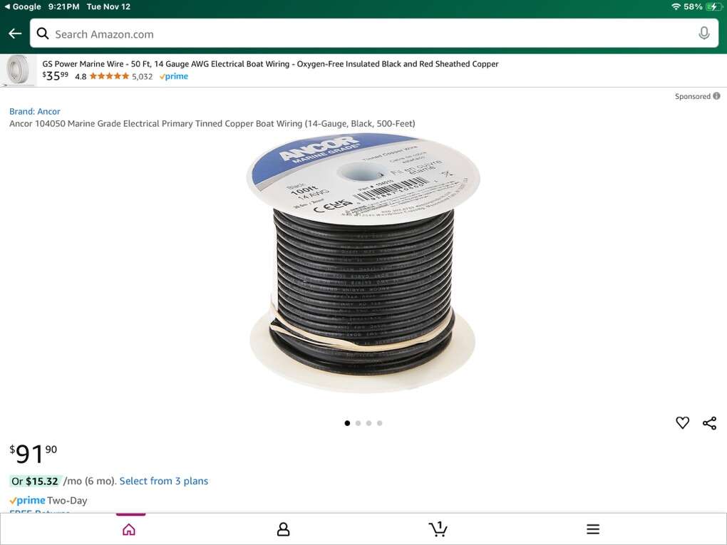 Black Ancor Boat Cable 104050