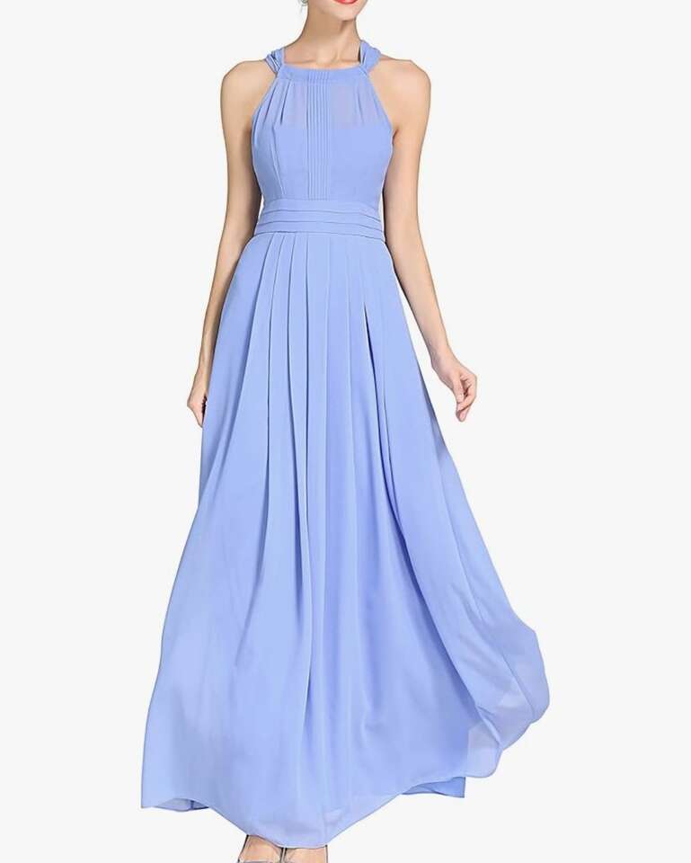 Women's A-line Halter Top Chiffon Pleated Dress