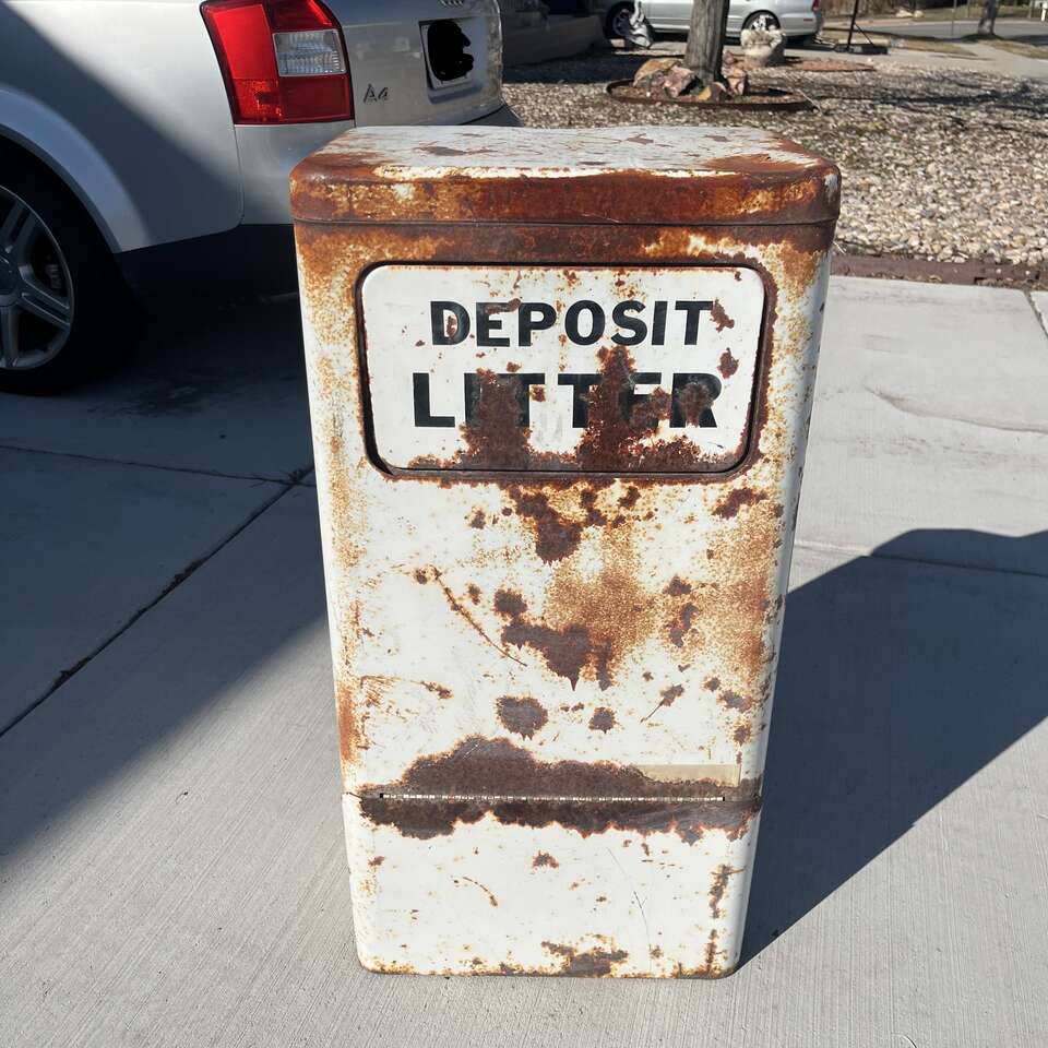 Vintage Antique Metal Trash Can Litter Garbage OBO!!