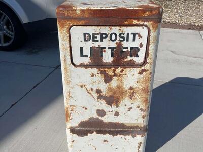 Vintage Antique Metal Trash Can Litter Garbage OBO!!