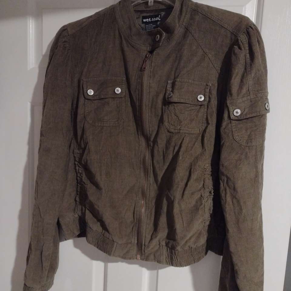 Women's large corduroy army green jacket