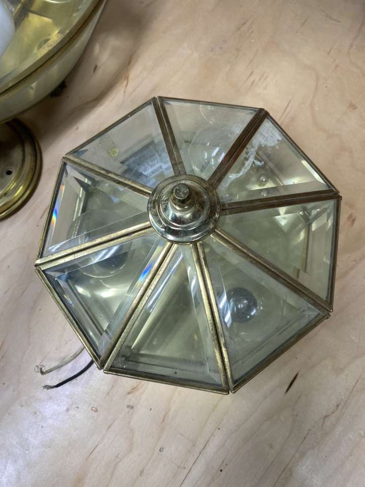 Mid-Century Polygon Brass & Beveled Glass