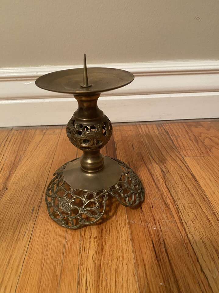 Brass Pedestal Pillar Candle Holders Pierced