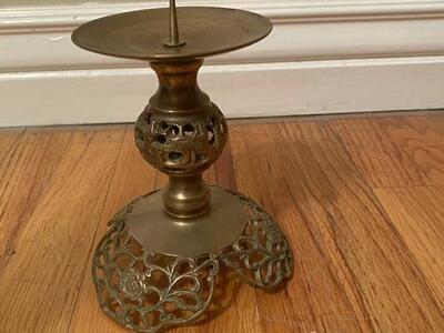 Brass Pedestal Pillar Candle Holders Pierced
