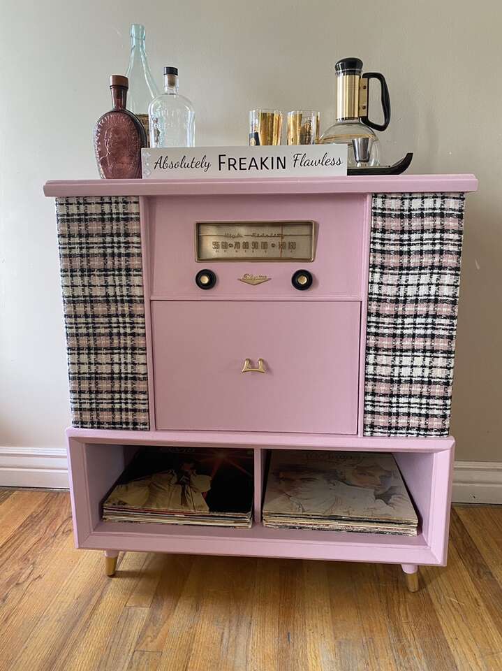 MCM Silvertone Hi-Fi Radio & Record Player Cabinet