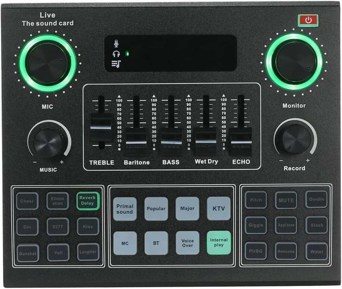 Audio Amplifier V9 Live Sound Card BT Audio Mixer with Sound Effects Broadcasting