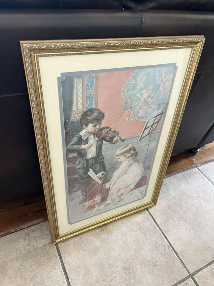 Vintage Framed Picture Violin And Piano