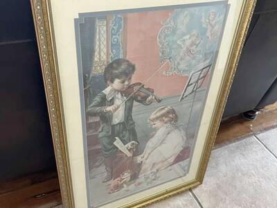 Vintage Framed Picture Violin And Piano