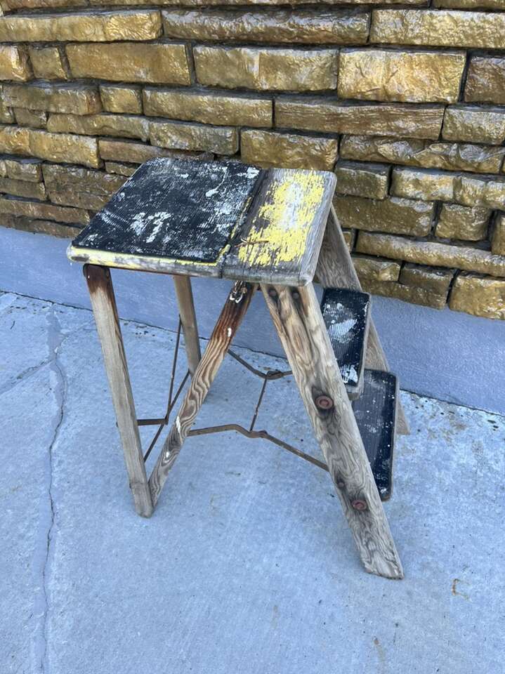 Antique Folding Wooden Ladder About 4 Feet