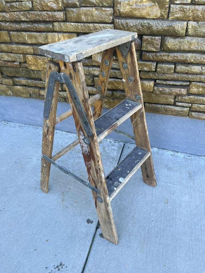 Antique Wooden Ladder That Folds Up Easy