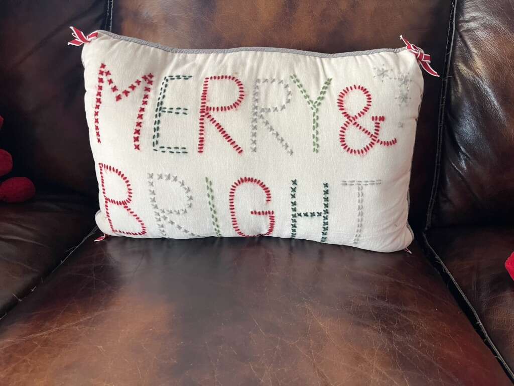 Pottery Barn Merry & Bright Embroidered Pillow