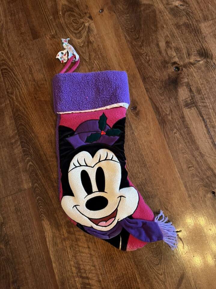 Disney Minnie Mouse stocking with damage. 20” tall