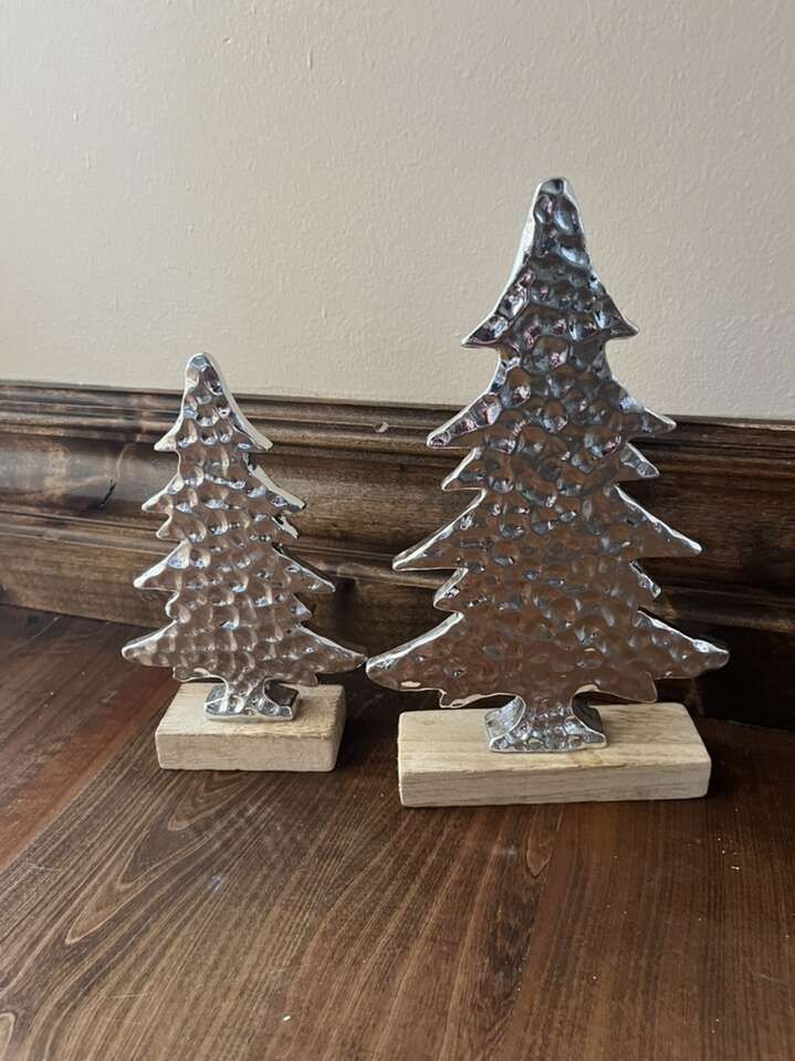 Set Of 2 Silver And Wood Trees