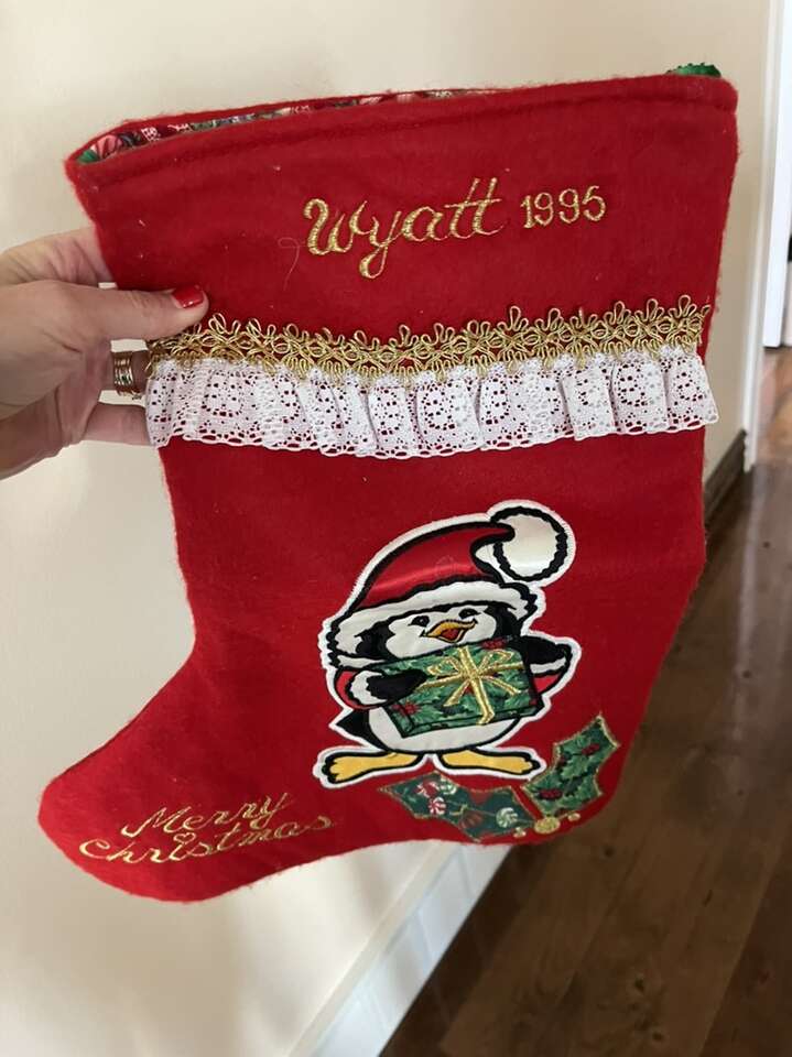 Christmas Stocking Penguin Embroidered