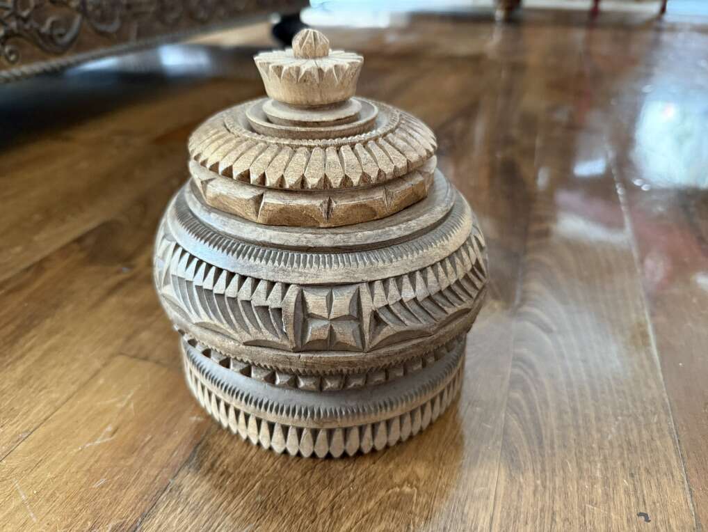 Vintage Antique Wooden Carved Container