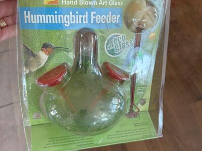 New! Hand blown art glass hummingbird feeder