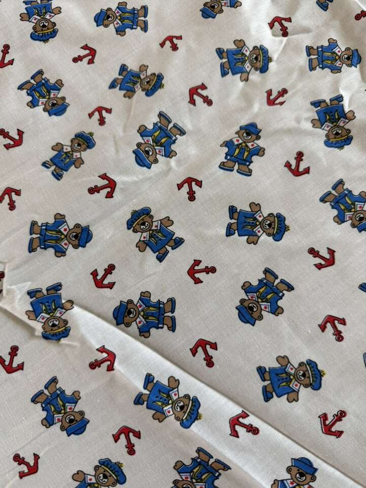 Vintage Cotton Material Sailor Bears And Anchors