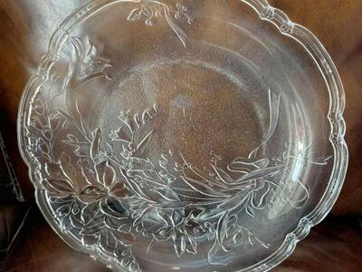 Crystal Glass Large Platter With Flowers 15 Wide