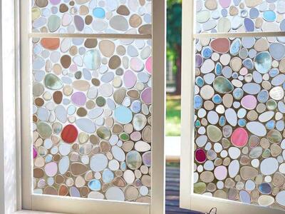Stained Glass Window Privacy Film:3D Pebble Decorative Rainbow Film Easy Install Non-Adhesive 23.6"x118"
